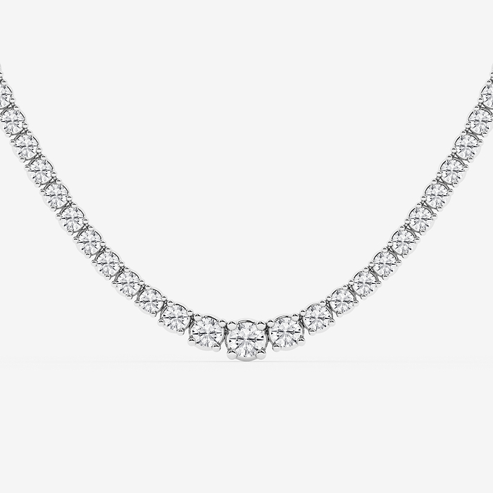 Round Four Prong Graduated Tennis Necklace